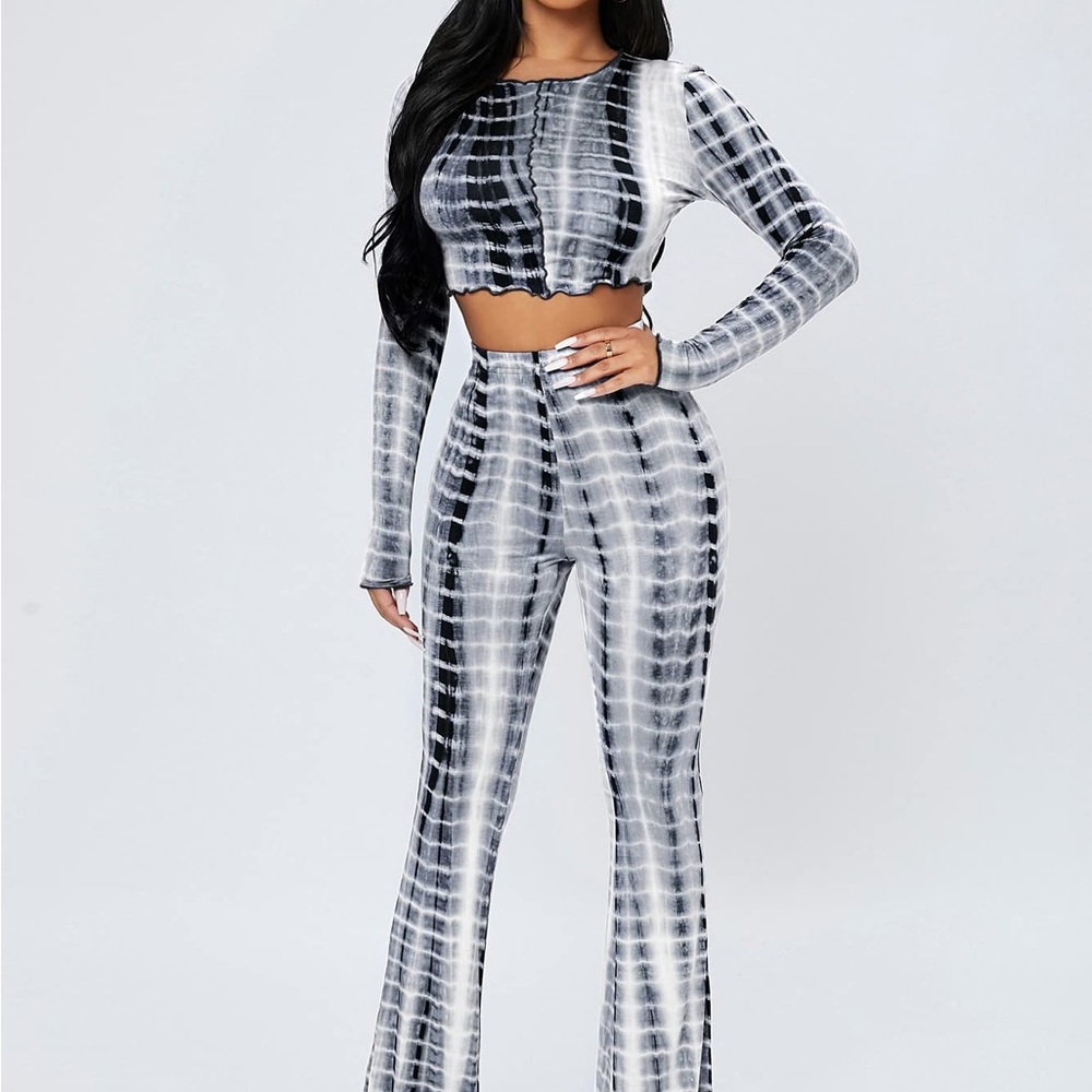 Monochrome Tie-Dye Flare Jumpsuit NWOT